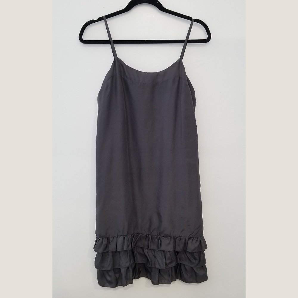Grey Ruffled Shift Silk Dress